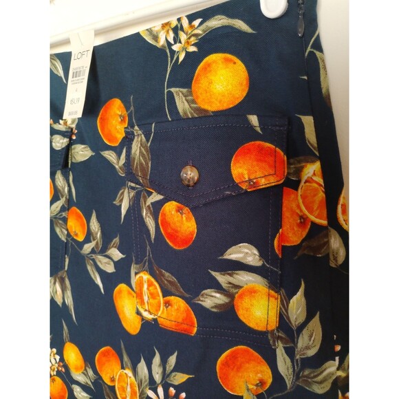 Loft women's Denim mini Skirt Orange Print size 4 navy fruit print preppy fun - Picture 3 of 8